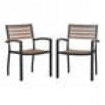 Flash Furniture Lark Natural Faux Teak Slat Stackable Arm Chair - 2/Set Flash Furniture Lark Natural Faux Teak Slat Stackable Arm Chair - 2/Set