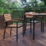Flash Furniture Lark Natural Faux Teak Slat Stackable Arm Chair - 2/Set Flash Furniture Lark Natural Faux Teak Slat Stackable Arm Chair - 2/Set