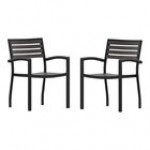 Flash Furniture Lark Natural Faux Teak Slat Stackable Arm Chair - 2/Set Flash Furniture Lark Natural Faux Teak Slat Stackable Arm Chair - 2/Set