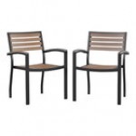 Flash Furniture Lark Natural Faux Teak Slat Stackable Arm Chair - 2/Set Flash Furniture Lark Natural Faux Teak Slat Stackable Arm Chair - 2/Set
