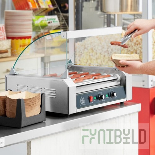 Carnival King HDRG24 24 Hot Dog Roller Grill with 9 Rollers and Glass Sneeze Guard - 120V, 1170W