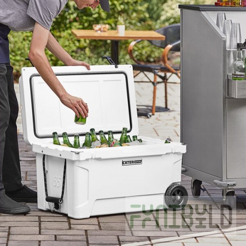 CaterGator CG65WHW White 65 Qt. Mobile Rotomolded Outdoor Cooler / Ice Chest