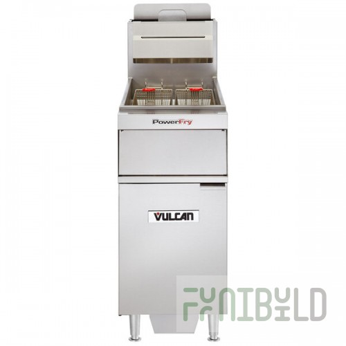 Vulcan VFRY18F-NAT Natural Gas 45-50 lb. Floor Fryer with Solid State Analog Controls and KleenScreen Filtration - 70,000 BTU