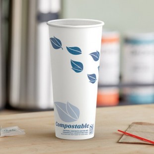 EcoChoice 24 oz. Leaf Print Compostable Paper Hot Cup - 500/Case