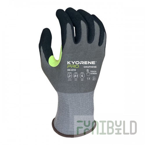 Armor Guys Kyorene Pro 00-810-L Gray 18 Gauge A1 Graphene Gloves with Black HCT Microfoam Nitrile Palm Coating and Hi-Vis Thumb Crotch - Large