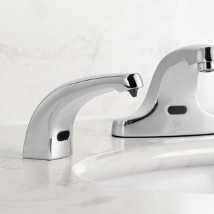 Waterloo 33.8 fl. oz. (1,000 mL) Automatic Deck-Mounted Squared Chrome Soap Dispenser with Liquid Spout Waterloo 33.8 fl. oz. (1,000 mL) Automatic Deck-Mounted Squared Chrome Soap Dispenser with Liquid Spout