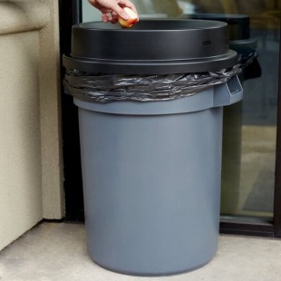 32 Gallon Gray/Black Round Trash Can with Black Funnel Top Lid