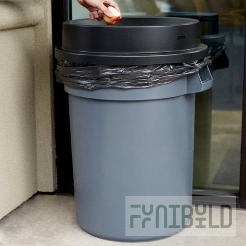 32 Gallon Gray/Black Round Trash Can with Black Funnel Top Lid