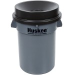 32 Gallon Gray/Black Round Trash Can with Black Funnel Top Lid 32 Gallon Gray/Black Round Trash Can with Black Funnel Top Lid