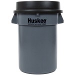32 Gallon Gray/Black Round Trash Can with Black Funnel Top Lid 32 Gallon Gray/Black Round Trash Can with Black Funnel Top Lid