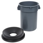32 Gallon Gray/Black Round Trash Can with Black Funnel Top Lid 32 Gallon Gray/Black Round Trash Can with Black Funnel Top Lid