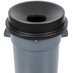 32 Gallon Gray/Black Round Trash Can with Black Funnel Top Lid 32 Gallon Gray/Black Round Trash Can with Black Funnel Top Lid