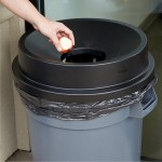 32 Gallon Gray/Black Round Trash Can with Black Funnel Top Lid 32 Gallon Gray/Black Round Trash Can with Black Funnel Top Lid