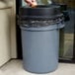 32 Gallon Gray/Black Round Trash Can with Black Funnel Top Lid 32 Gallon Gray/Black Round Trash Can with Black Funnel Top Lid