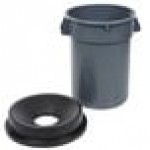 32 Gallon Gray/Black Round Trash Can with Black Funnel Top Lid 32 Gallon Gray/Black Round Trash Can with Black Funnel Top Lid
