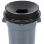 32 Gallon Gray/Black Round Trash Can with Black Funnel Top Lid 32 Gallon Gray/Black Round Trash Can with Black Funnel Top Lid