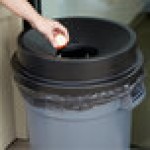 32 Gallon Gray/Black Round Trash Can with Black Funnel Top Lid 32 Gallon Gray/Black Round Trash Can with Black Funnel Top Lid