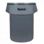 32 Gallon Gray/Black Round Trash Can with Black Funnel Top Lid 32 Gallon Gray/Black Round Trash Can with Black Funnel Top Lid