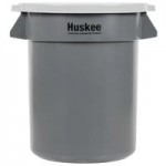 32 Gallon Gray/Black Round Trash Can with Black Funnel Top Lid 32 Gallon Gray/Black Round Trash Can with Black Funnel Top Lid