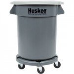 32 Gallon Gray/Black Round Trash Can with Black Funnel Top Lid 32 Gallon Gray/Black Round Trash Can with Black Funnel Top Lid