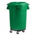 Lavex 32 Gallon Green Round Commercial Trash Can with Lid and Dolly