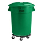 Lavex 32 Gallon Green Round Commercial Trash Can with Lid and Dolly