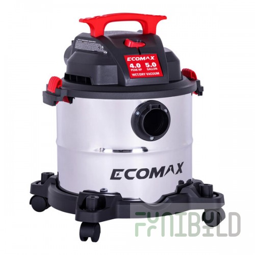 Ecomax EM18115 5 Gallon 4 Peak hp Stainless Steel Wet / Dry Vacuum with Tool Kit - 120V, 1 Phase