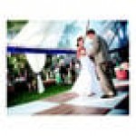 California Portable Dance Floor 12' x 12' New England Plank and White Checker Composite Laminate Portable Dance Floor with ADA-Compliant Edging