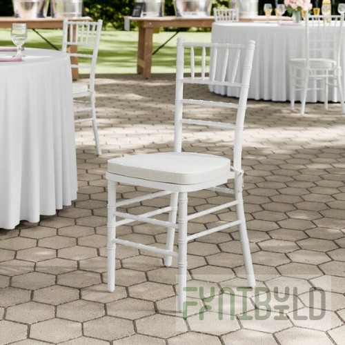 Lancaster Table & Seating White Wood Chiavari Chair with Ivory Cushion