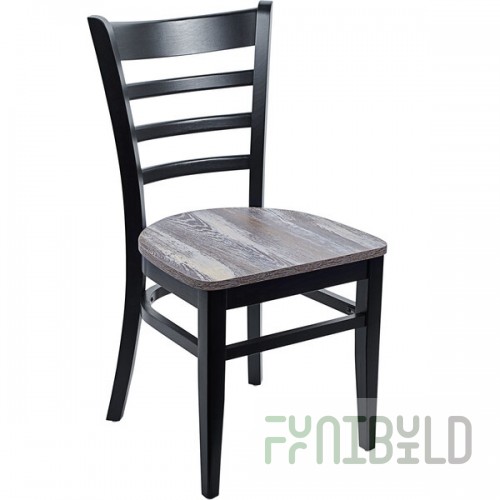 BFM Seating Berkeley Black Beechwood Ladder Back Side Chair with Relic Farmhouse Seat