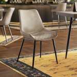 Lancaster Table & Seating Mid-Century Black Chair with Smokey Beige Vinyl Tufted Seat - Detached