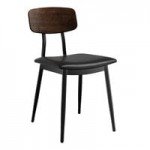 Lancaster Table & Seating Mid-Century Black Chair with Smokey Beige Vinyl Tufted Seat - Detached