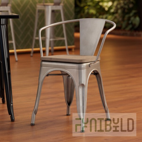 Lancaster Table & Seating Alloy Silver Indoor Arm Chair with Gray Wood Seat