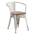 Lancaster Table & Seating Alloy Silver Indoor Arm Chair with Gray Wood Seat Lancaster Table & Seating Alloy Silver Indoor Arm Chair with Gray Wood Seat