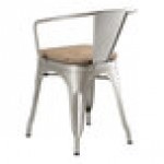 Lancaster Table & Seating Alloy Silver Indoor Arm Chair with Gray Wood Seat Lancaster Table & Seating Alloy Silver Indoor Arm Chair with Gray Wood Seat