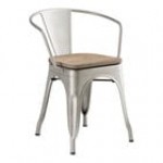 Lancaster Table & Seating Alloy Silver Indoor Arm Chair with Gray Wood Seat Lancaster Table & Seating Alloy Silver Indoor Arm Chair with Gray Wood Seat