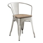 Lancaster Table & Seating Alloy Silver Indoor Arm Chair with Gray Wood Seat Lancaster Table & Seating Alloy Silver Indoor Arm Chair with Gray Wood Seat