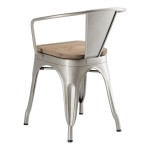 Lancaster Table & Seating Alloy Silver Indoor Arm Chair with Gray Wood Seat Lancaster Table & Seating Alloy Silver Indoor Arm Chair with Gray Wood Seat