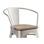 Lancaster Table & Seating Alloy Silver Indoor Arm Chair with Gray Wood Seat Lancaster Table & Seating Alloy Silver Indoor Arm Chair with Gray Wood Seat