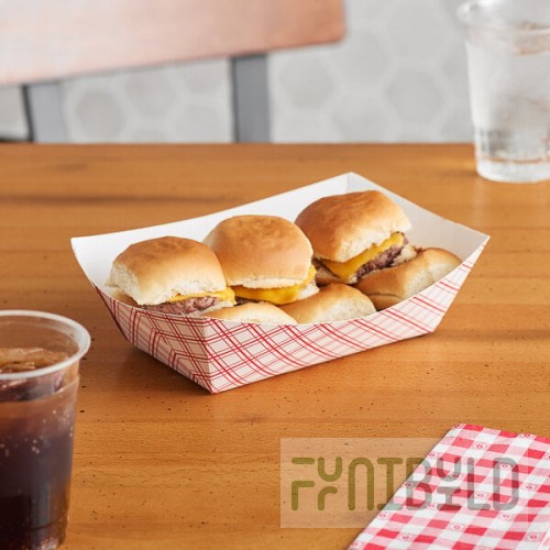 #1,000 10 lb. Red Plaid Paper Food Tray - 250/Case