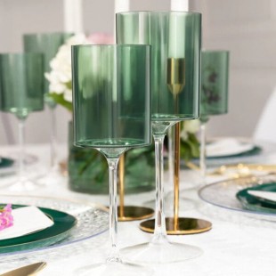 Posh Setting 9 oz. Two-Toned Green and Clear Plastic Wine Goblet - 60/Case