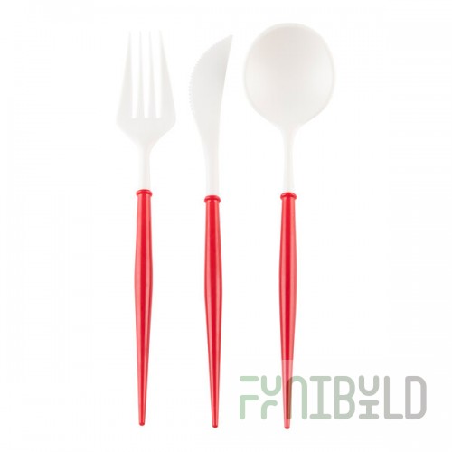 Sophistiplate Bella White / Red Extra Heavy Weight Plastic Cutlery - 288/Case