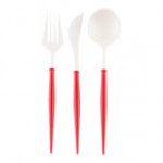 Sophistiplate Bella White / Red Extra Heavy Weight Plastic Cutlery - 288/Case Sophistiplate Bella White / Red Extra Heavy Weight Plastic Cutlery - 288/Case