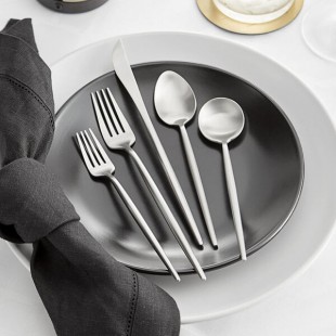 Acopa Odin 18/8 Brushed Stainless Steel Extra Heavy Weight Forged Flatware 5-Piece Set - Sample Acopa Odin 18/8 Brushed Stainless Steel Extra Heavy Weight Forged Flatware 5-Piece Set - Sample