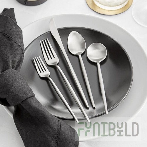 Acopa Odin 18/8 Brushed Stainless Steel Extra Heavy Weight Forged Flatware 5-Piece Set - Sample