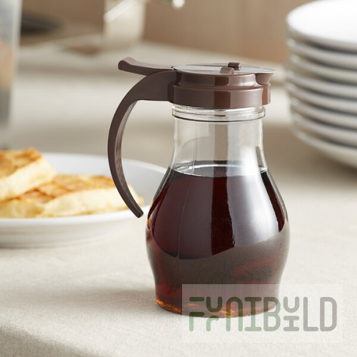 Vollrath 1414-01 Dripcut® 16 oz. Clear Polycarbonate Teardrop Syrup Server with Brown Top
