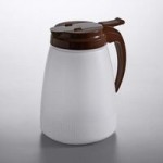 Vollrath 1414-01 Dripcut® 16 oz. Clear Polycarbonate Teardrop Syrup Server with Brown Top Vollrath 1414-01 Dripcut® 16 oz. Clear Polycarbonate Teardrop Syrup Server with Brown Top