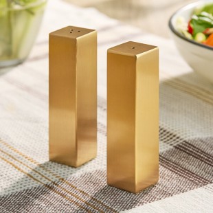 American Metalcraft SPDG33 2 oz. Gold Stainless Steel Rectangular Salt and Pepper Shaker Set - 12/Case