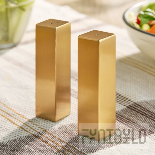 American Metalcraft SPDG33 2 oz. Gold Stainless Steel Rectangular Salt and Pepper Shaker Set - 12/Case
