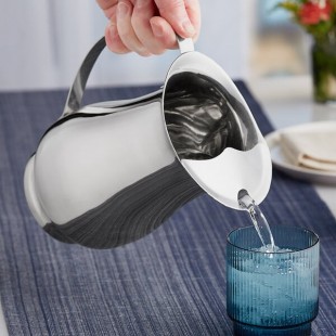 Acopa 64 oz. Smooth Stainless Steel Slender Bell Pitcher with Ice Guard Acopa 64 oz. Smooth Stainless Steel Slender Bell Pitcher with Ice Guard